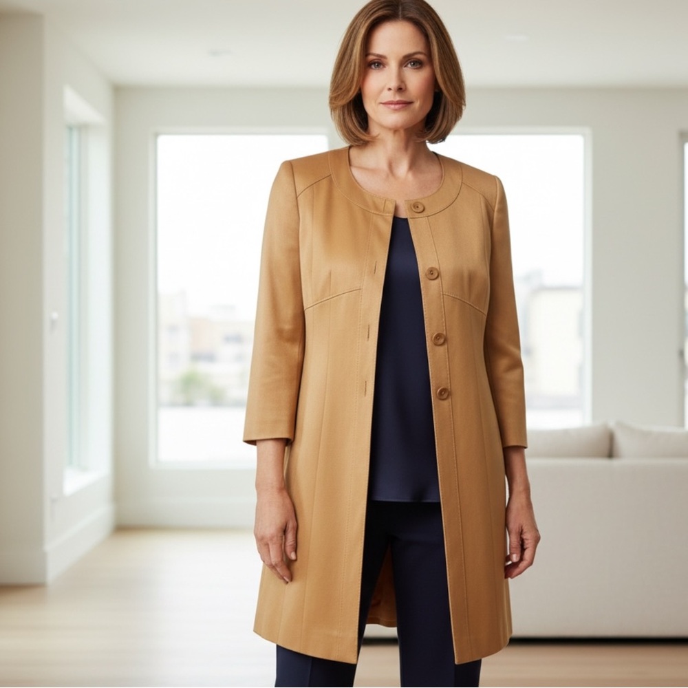 Anne Klein Camel Tan Collarless Leather Peacoat -I never wore after purchase.